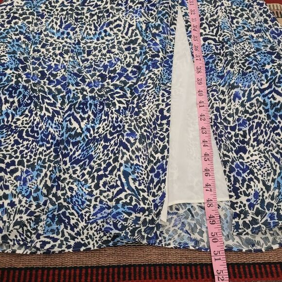 Reiss Livia Cutout Midi Dress Sz 2 Blue Abstract Leg Slit Silky Party Date Night - Picture 11 of 12